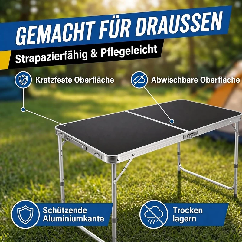 1-B Ware - Klapptisch aus Aluminium 120x60cm; Farbe: Schwarz