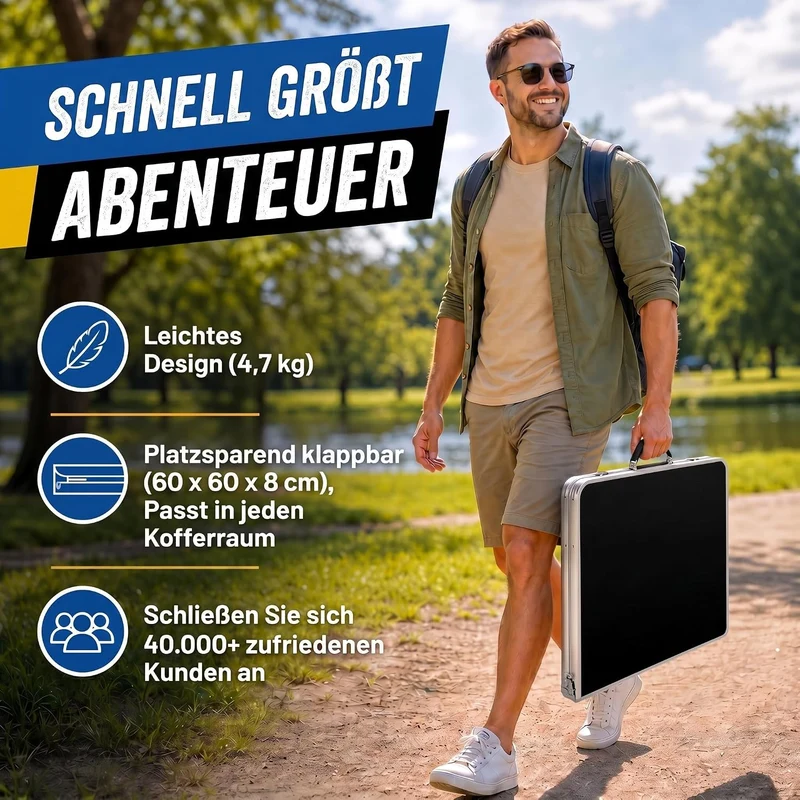 1-B Ware - Klapptisch aus Aluminium 120x60cm; Farbe: Schwarz