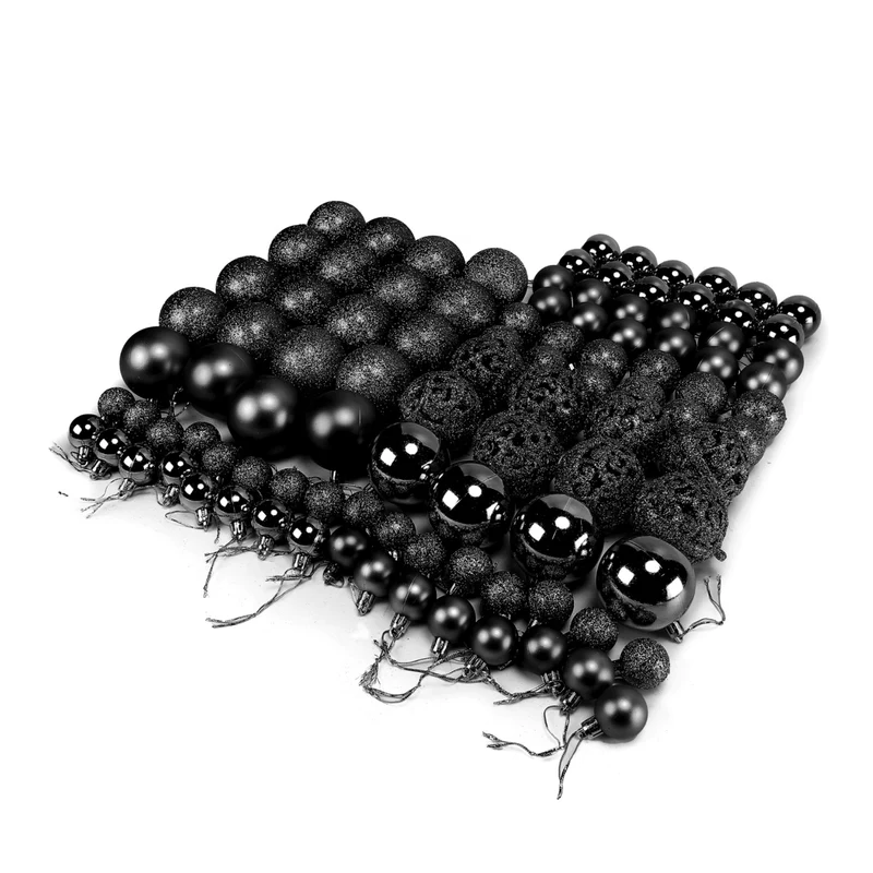 Kerstballen set Zwart - 100 Kerstballen met verschillende afwerkingen
