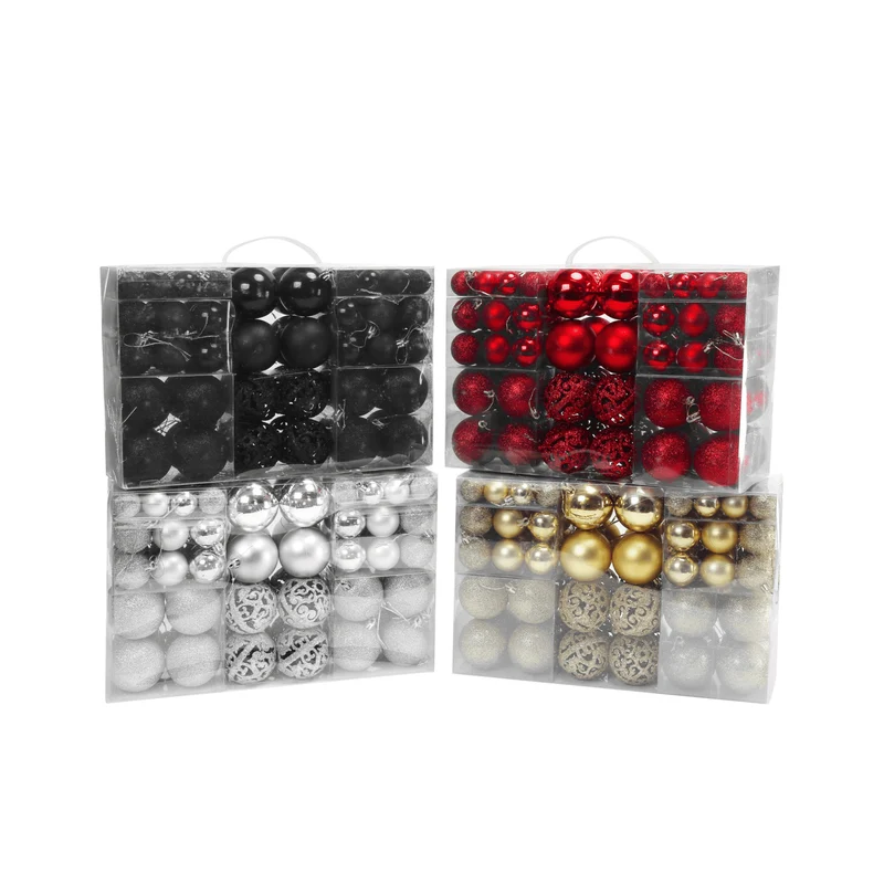 Kerstballen set Zwart - 100 Kerstballen met verschillende afwerkingen