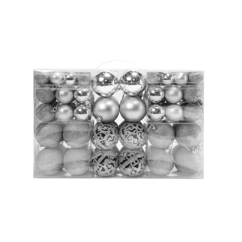 Kerstballen set Zilver - 100 Kerstballen met verschillende afwerkingen