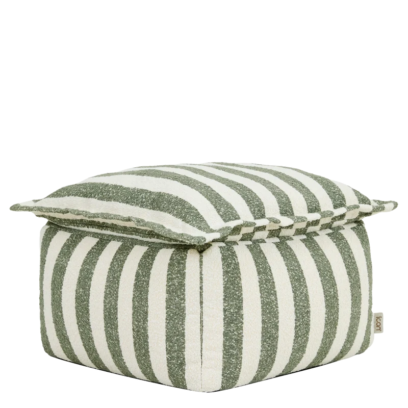 Sofia Stripe Bouclé-Fußhocker mit gepolsterter Oberseite – Olivgrün