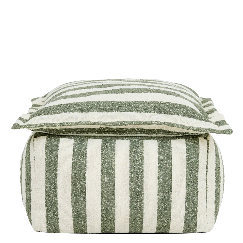 Sofia Stripe Bouclé-Fußhocker mit gepolsterter Oberseite – Olivgrün