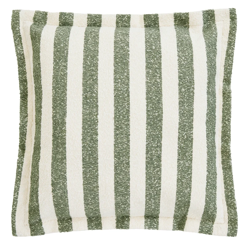 Sofia Stripe Bouclé-Fußhocker mit gepolsterter Oberseite – Olivgrün