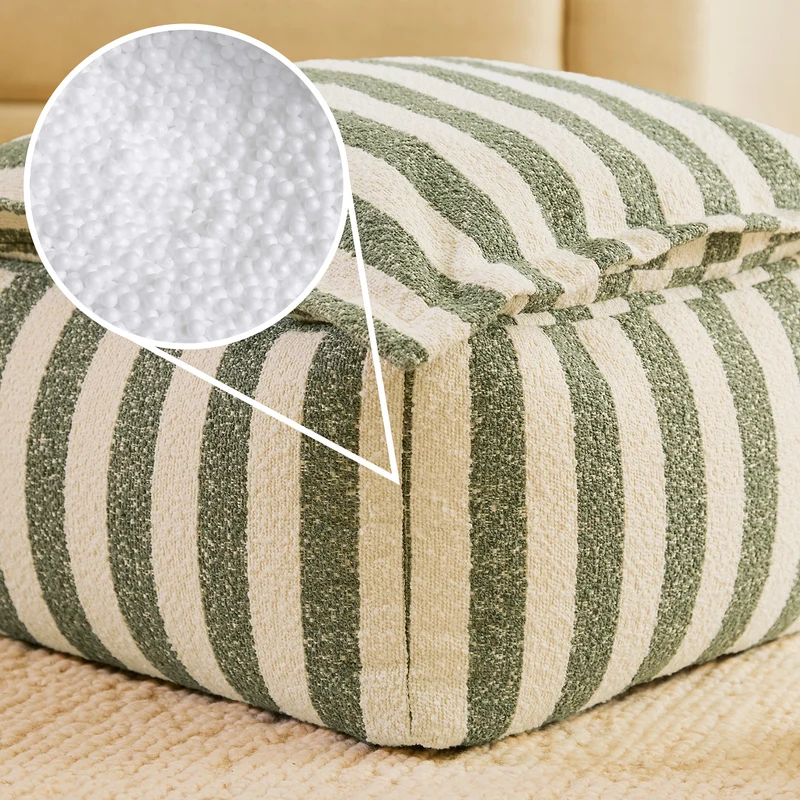 Sofia Stripe Bouclé-Fußhocker mit gepolsterter Oberseite – Olivgrün