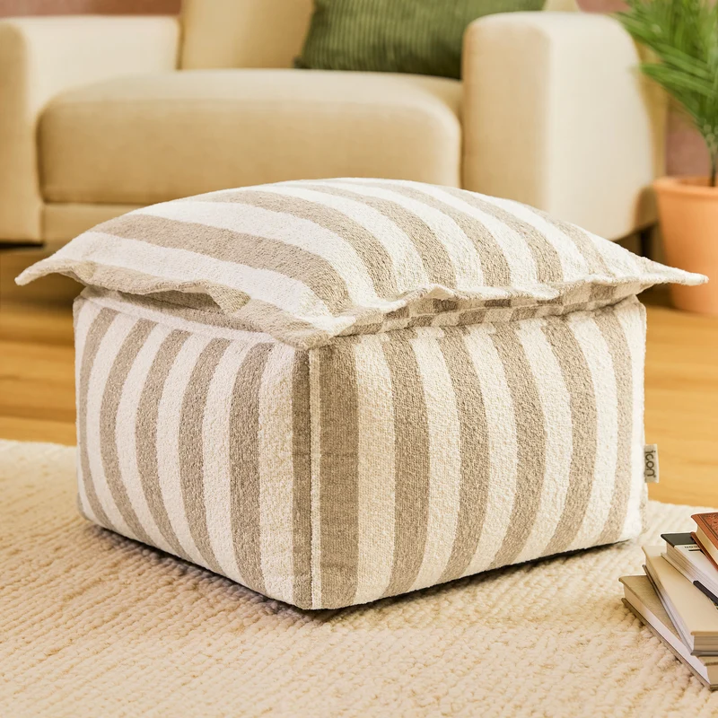 Sofia Stripe Bouclé-Fußhocker mit Polsterauflage - Natur