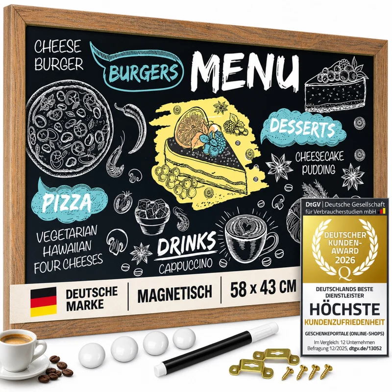 Magnetische Kreidetafel mit Holzrahmen – 26 x 35 cm – Wandtafel