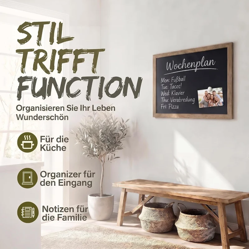 Magnetische Kreidetafel mit Holzrahmen – 26 x 35 cm – Wandtafel