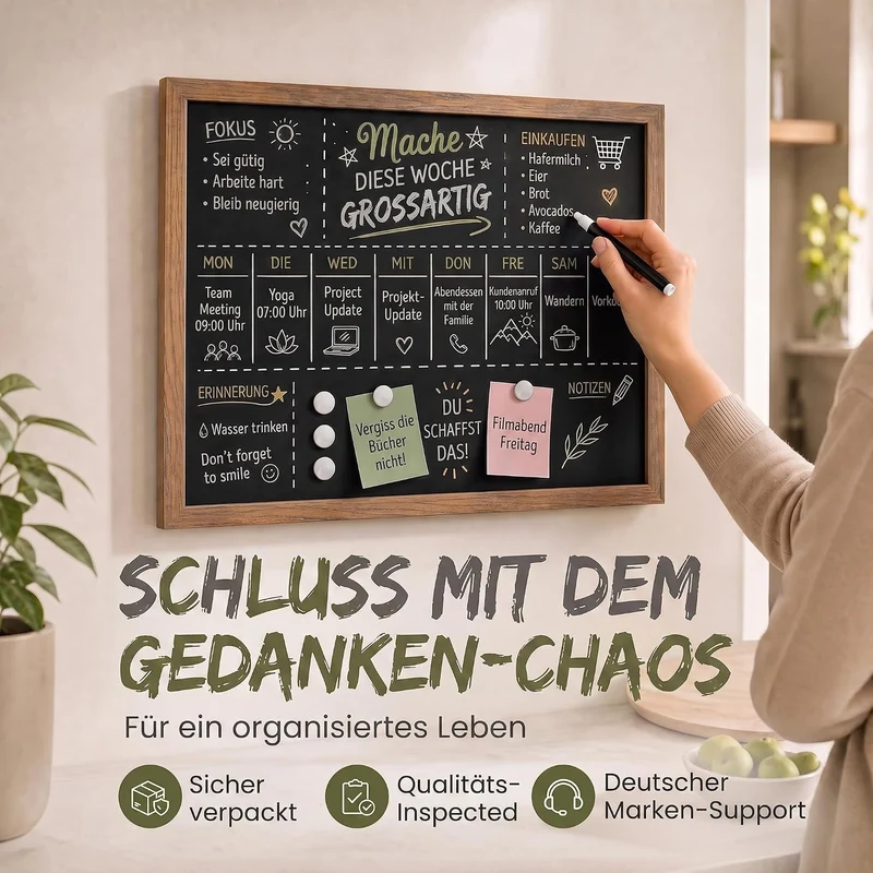Magnetische Kreidetafel mit Holzrahmen – 26 x 35 cm – Wandtafel