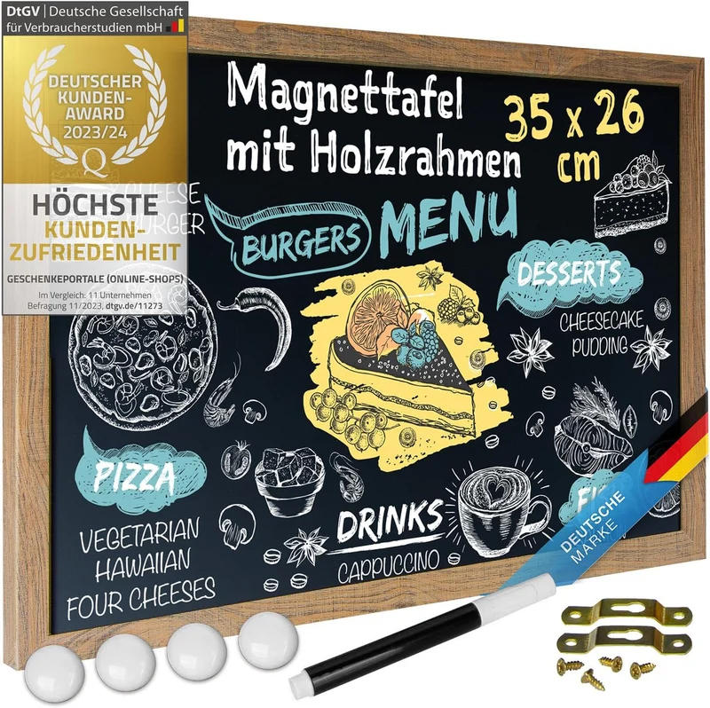 Magnetische Kreidetafel mit Holzrahmen – 26 x 35 cm – Wandtafel