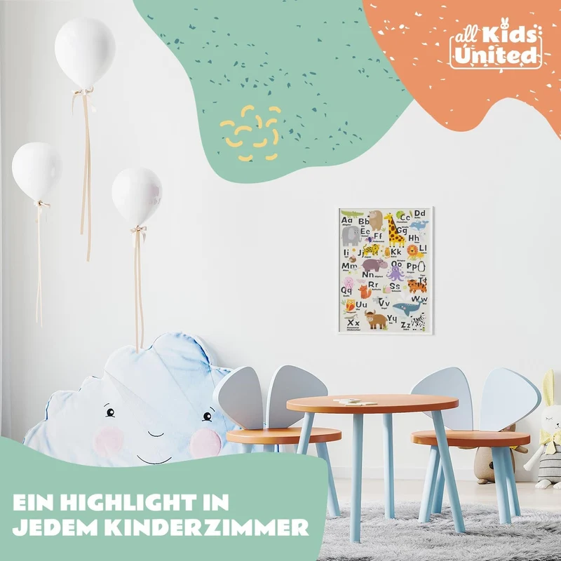 ABC-Kinderposter - Liebevolles Lernposter mit Tieren - 42x60 cm