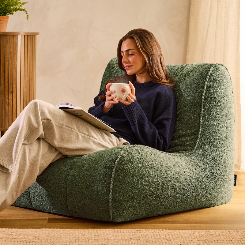 Swoop Bouclé Akzentsessel Sitzsack – Olivgrün
