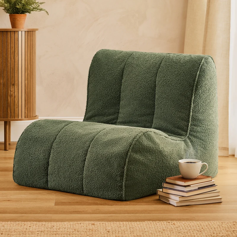 Swoop Bouclé Akzentsessel Sitzsack – Olivgrün