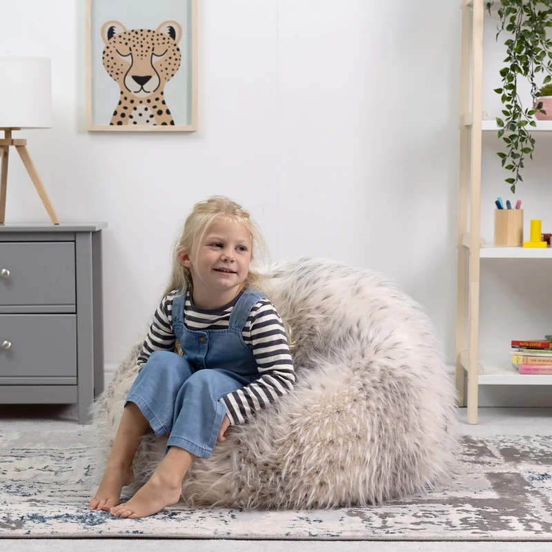 Kids Kingston Luxus-Kunstfell-Sitzsack – Schneeleopard