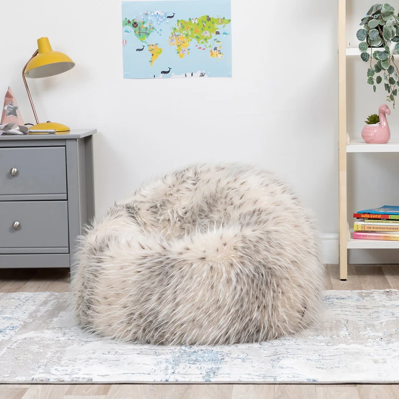 Kids Kingston Luxus-Kunstfell-Sitzsack – Schneeleopard