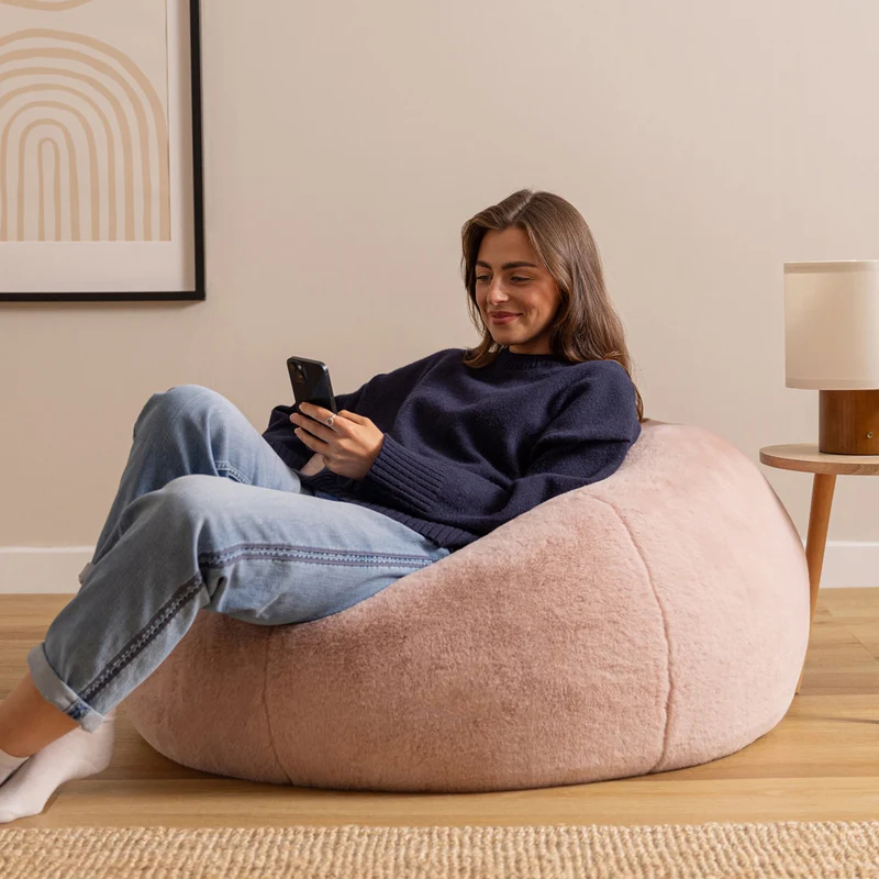 Kingston Klassischer Sitzsack, Kunstkaninchenfell, Rosé