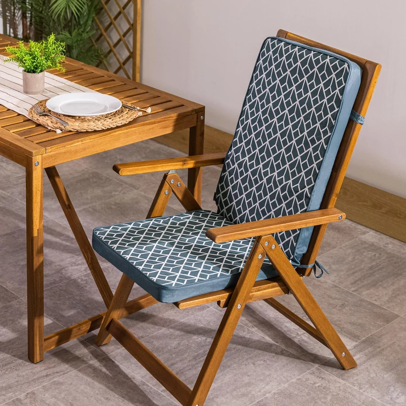 Sitzkissen für Hochlehner, geometrisches Muster, Outdoor – Anthrazit