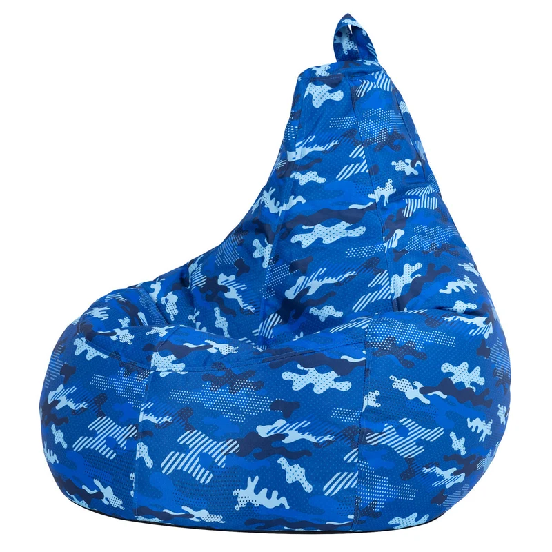 Gaming-Sitzsack mit Rückenlehne, wasserabweisend, blaues Camouflage-Muster
