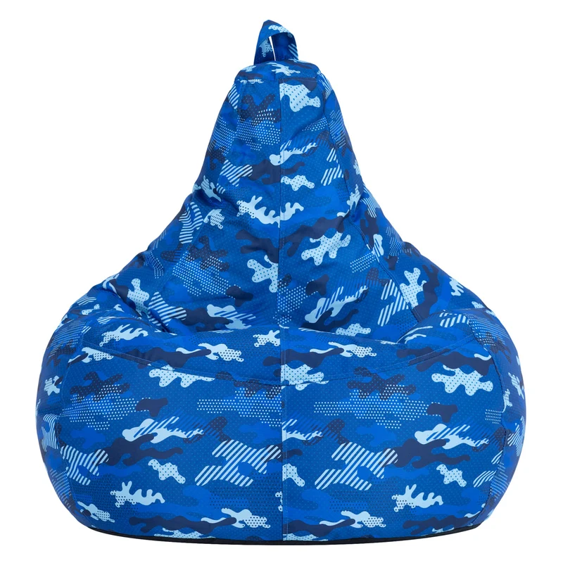 Gaming-Sitzsack mit Rückenlehne, wasserabweisend, blaues Camouflage-Muster