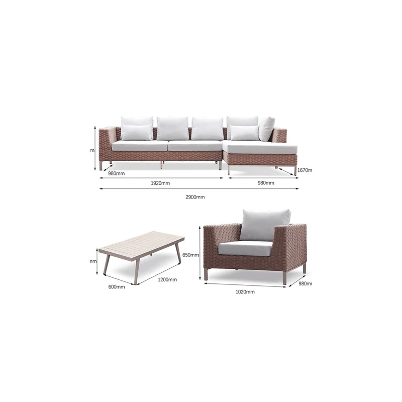 Boender Outdoor Rotan loungeset met tafel Mahoniebruin