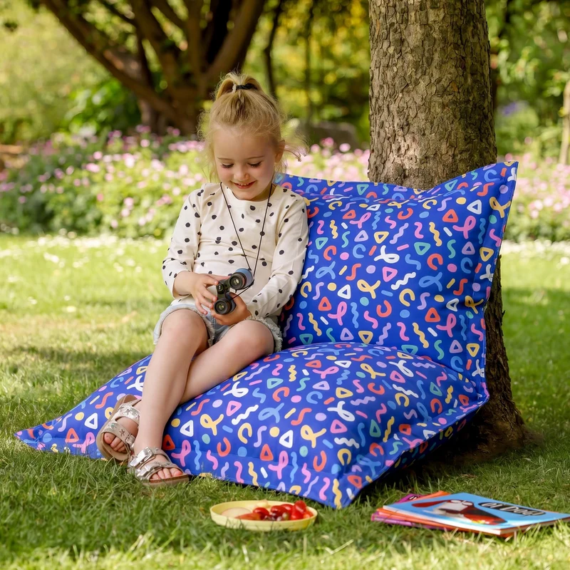Riesiges Bodenkissen für Kinder (drinnen & draußen) – Konfetti-Muster Blau