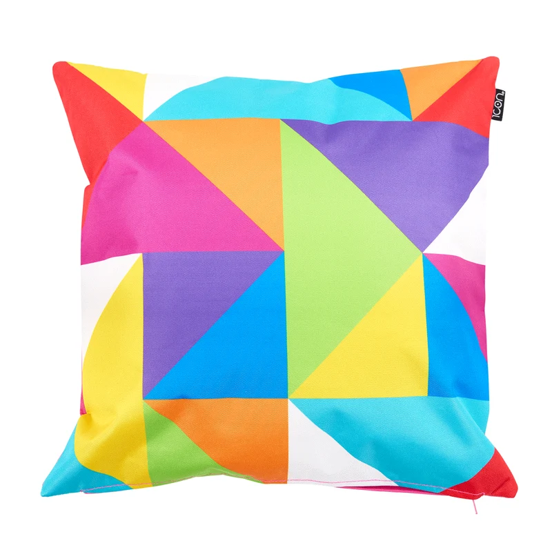Kissen mit geometrischem Muster für drinnen und draußen – Technicolor