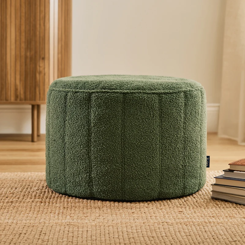 Runder Milano Bouclé Fußhocker – Olivgrün