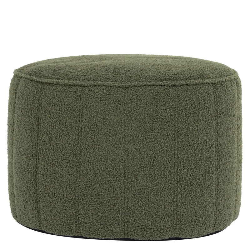 Runder Milano Bouclé Fußhocker – Olivgrün