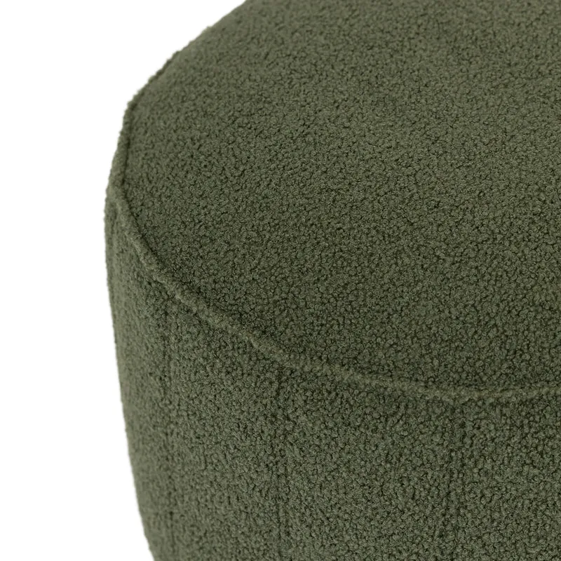 Runder Milano Bouclé Fußhocker – Olivgrün