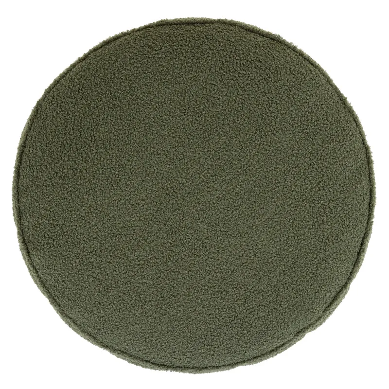 Runder Milano Bouclé Fußhocker – Olivgrün