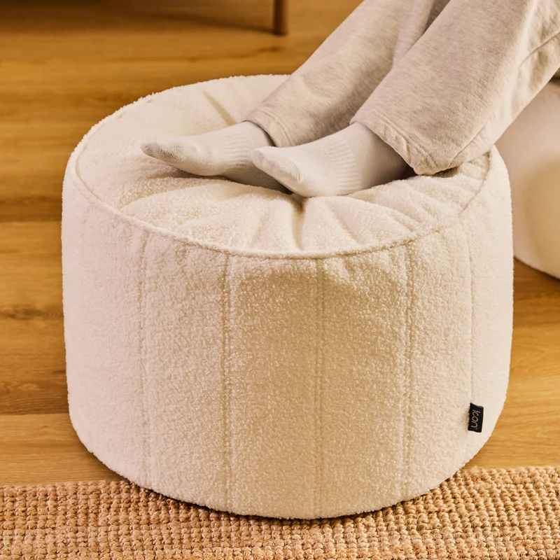 Milano Bouclé Runder Hocker - Elfenbein