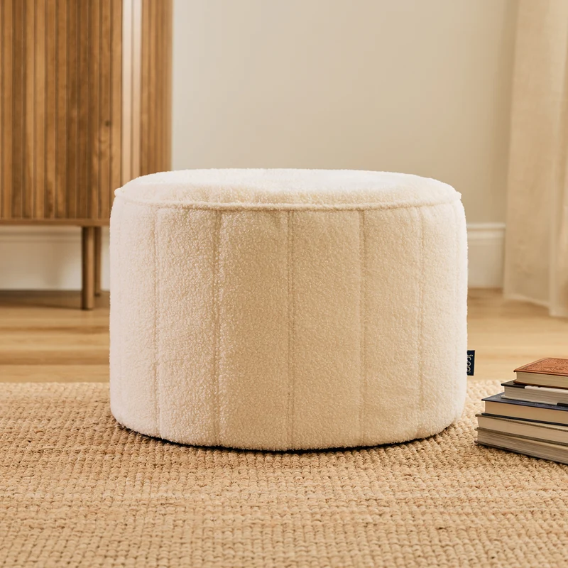 Milano Bouclé Runder Hocker - Elfenbein