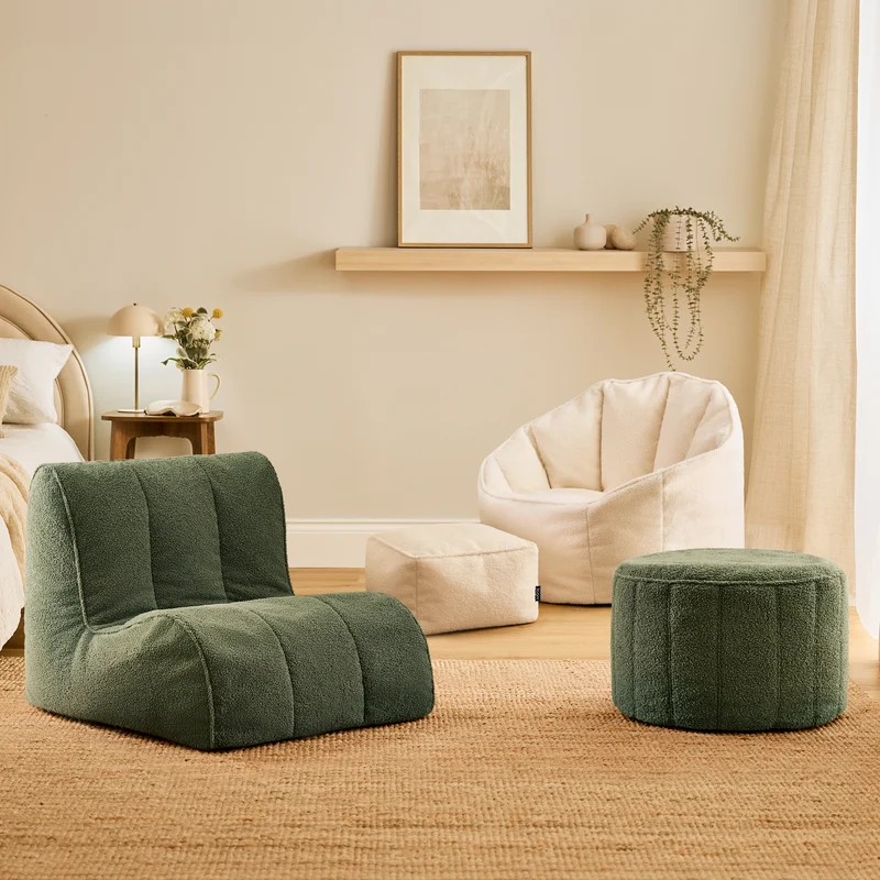 Milano Bouclé Runder Hocker - Elfenbein