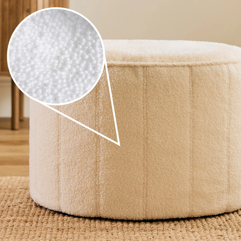 Milano Bouclé Runder Hocker - Elfenbein