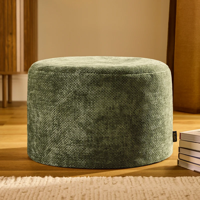 Milano Chenille Runder Hocker - Olivgrün