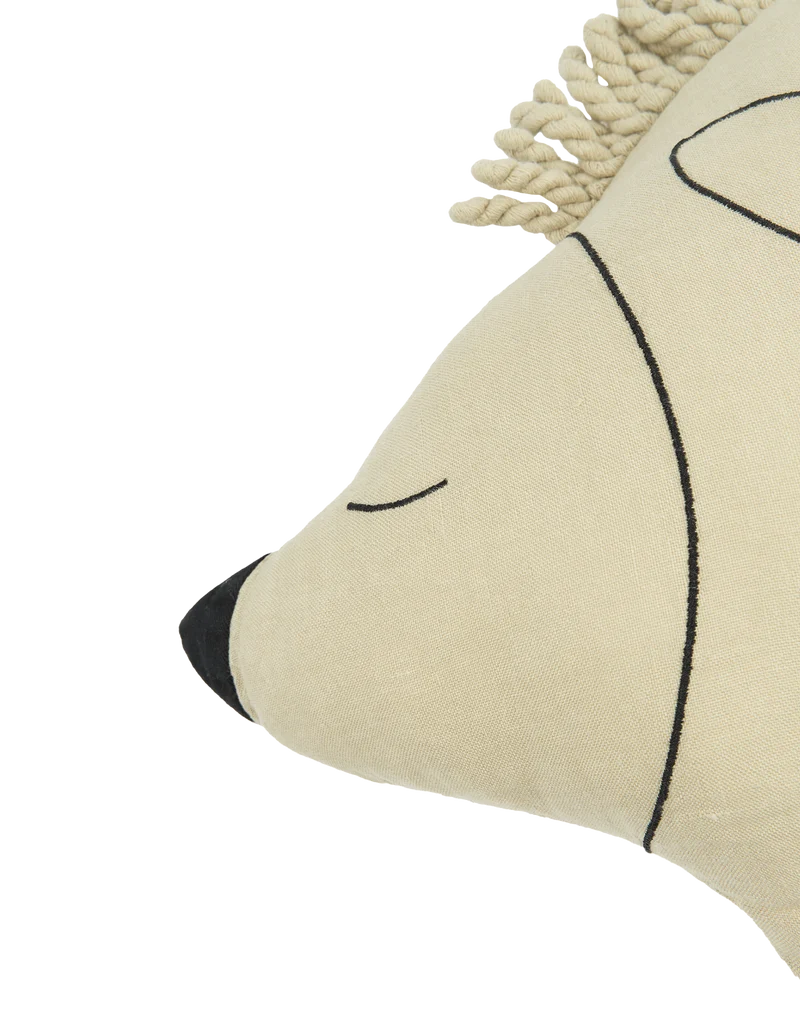 Cushion in washed French linen - Enzo the hedgehog - L1N0