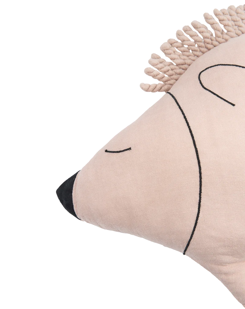 Cushion in washed French linen - Enzo the hedgehog - L1N0