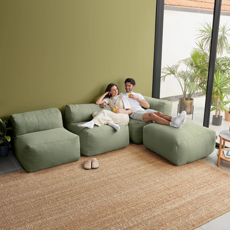 Zen Modularer Sofa, Olefin, Salbeigrün