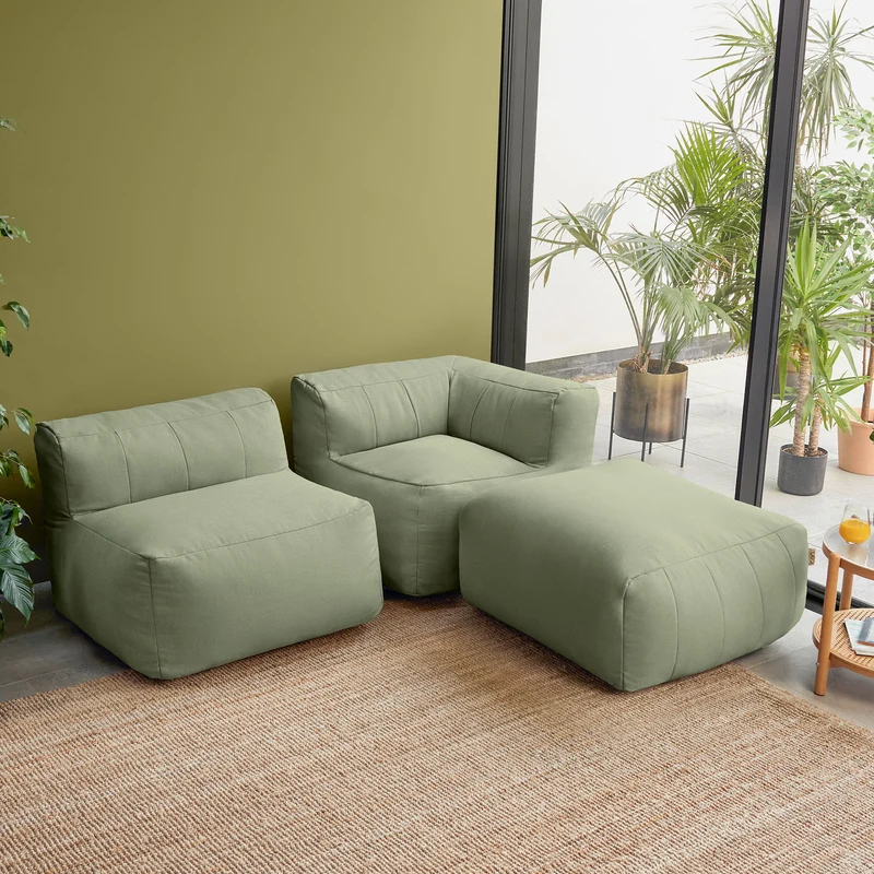 Zen Modularer Sofa, Olefin, Salbeigrün