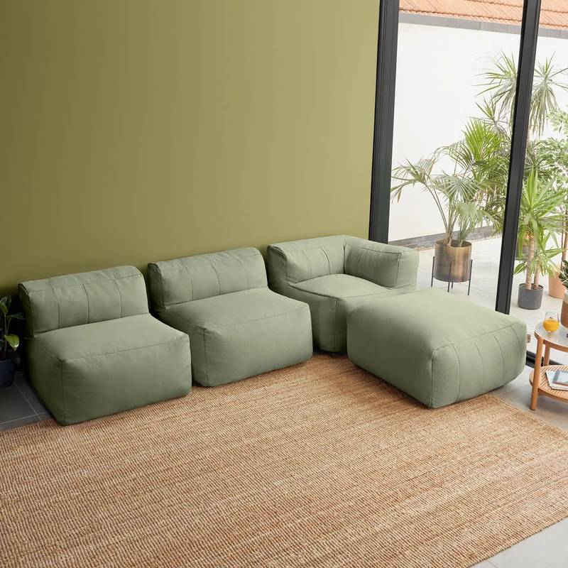 Zen Modularer Sofa, Olefin, Salbeigrün
