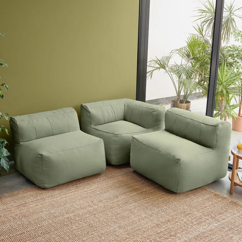 Zen Modularer Sofa, Olefin, Salbeigrün