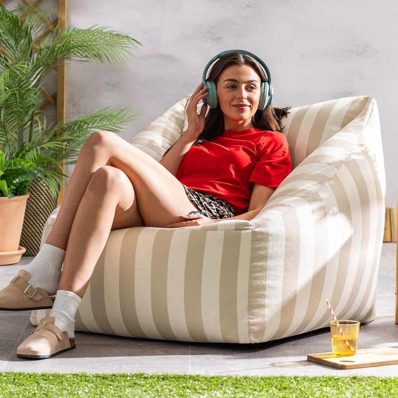 Natalia Gestreifter Gewebter Sessel-Sitzsack, für Indoor & Outdoor, Taupe