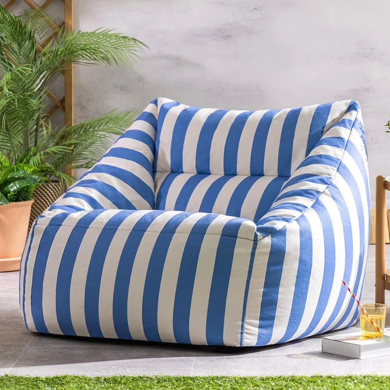 Natalia Gestreifter Gewebter Sessel-Sitzsack, Indoor & Outdoor, Kobaltblau