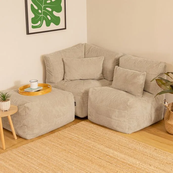 Noa Modularer Sitzsack-Sofa, Jumbo Cord, Steingrau