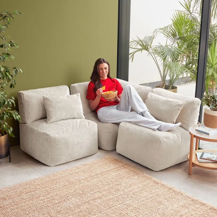 Noa Modularer Sitzsack-Sofa, Jumbo Cord, Steingrau