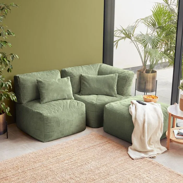 Noa Modularer Sitzsack-Sofa, Jumbo Cord, Salbeigrün