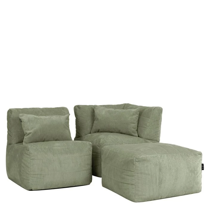 Noa Modularer Sitzsack-Sofa, Jumbo Cord, Salbeigrün