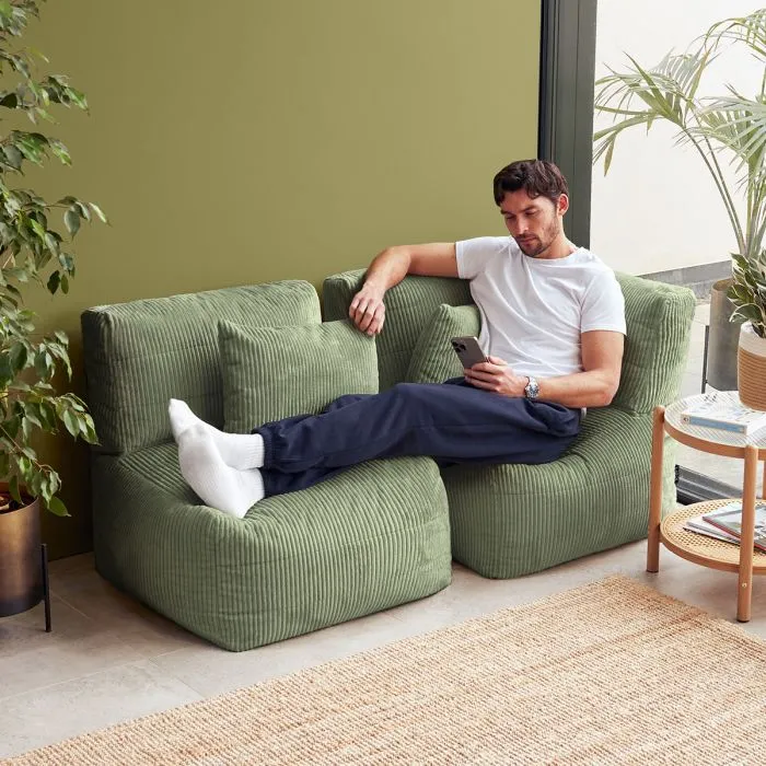 Noa Modularer Sitzsack-Sofa, Jumbo Cord, Salbeigrün