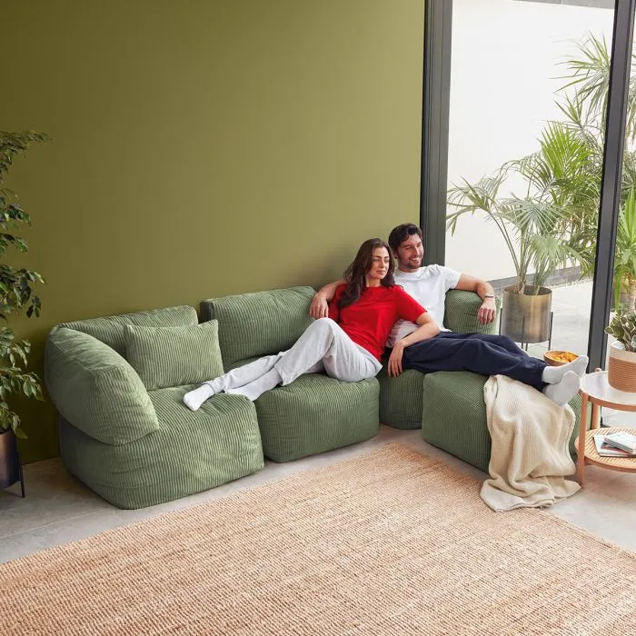 Noa Modularer Sitzsack-Sofa, Jumbo Cord, Salbeigrün