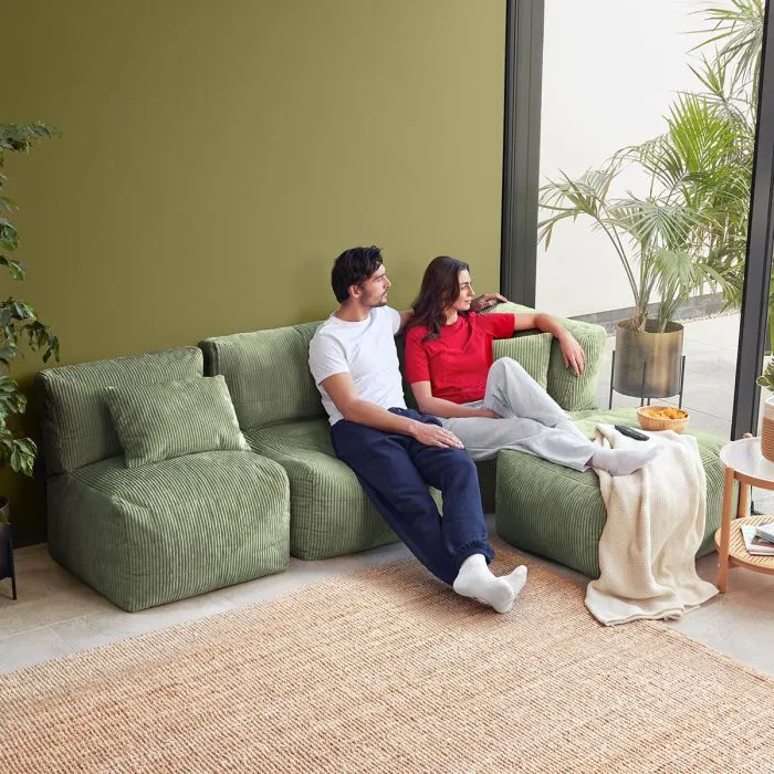 Noa Modularer Sitzsack-Sofa, Jumbo Cord, Salbeigrün